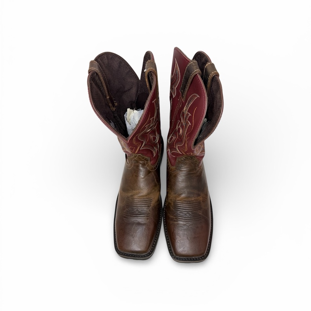 Justin Boots Men's Brown and Burgundy Western Boots Size 13 NWT - Picture 4 of 6